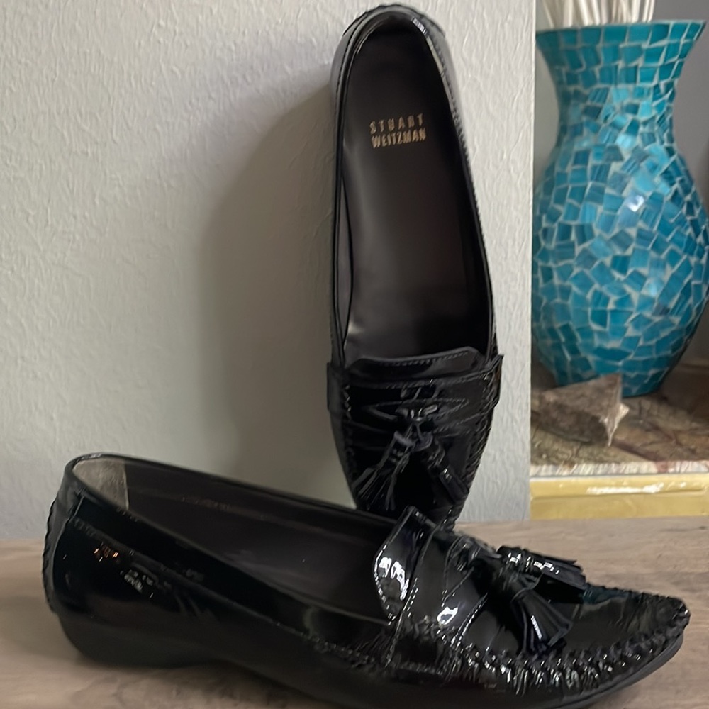 Stuart Weitzman Tasseled Black Patent Leather  Loafers - NWOT